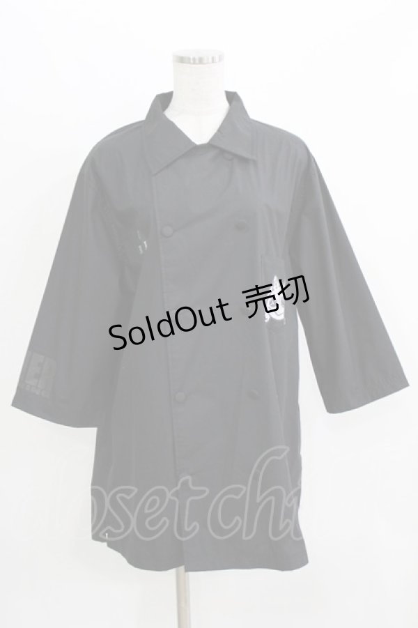 画像1: NieR Clothing / ダブルボタン半袖シャツ  黒 H-26-03-09-1028-PU-BL-AK-ZH (1)