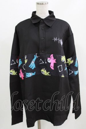 画像: NieR Clothing / プリント切替ブラウス  黒 H-26-03-09-1032-PU-BL-AK-ZH