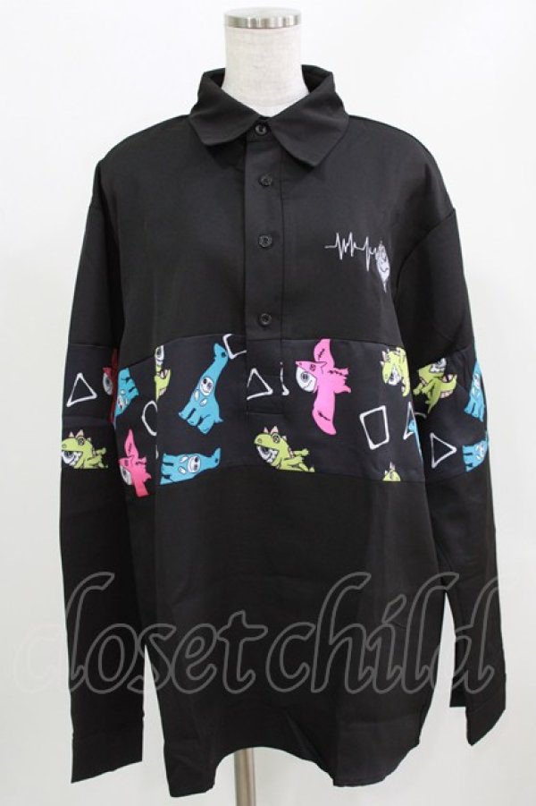 画像1: NieR Clothing / プリント切替ブラウス  黒 H-26-03-09-1032-PU-BL-AK-ZH (1)