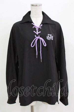 画像: NieR Clothing / レースアップシャツ  黒 H-26-03-09-1033-PU-BL-AK-ZH