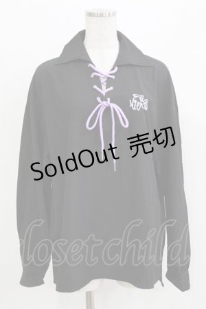 画像: NieR Clothing / レースアップシャツ  黒 H-26-03-09-1033-PU-BL-AK-ZH