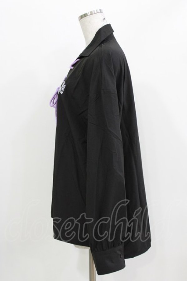 画像2: NieR Clothing / レースアップシャツ  黒 H-26-03-09-1033-PU-BL-AK-ZH (2)