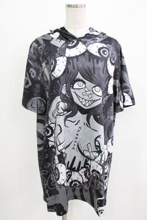 画像1: NieR Clothing / 総柄半袖プルパーカー F グレー H-26-03-09-1038-PU-TO-AK-ZH (1)