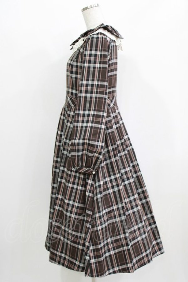 画像2: Melody BasKet / リボンとレースカラーのタータンチェックワンピース  ブラウン H-26-03-09-1004-LO-OP-KB-ZH (2)