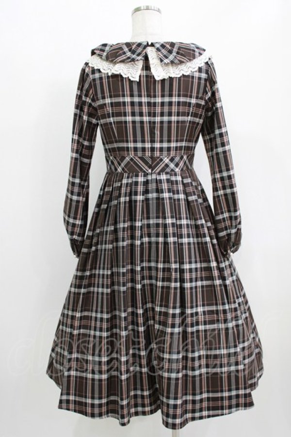 画像3: Melody BasKet / リボンとレースカラーのタータンチェックワンピース  ブラウン H-26-03-09-1004-LO-OP-KB-ZH (3)