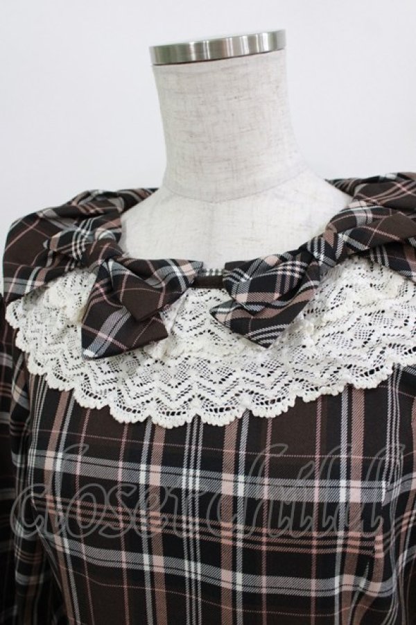 画像4: Melody BasKet / リボンとレースカラーのタータンチェックワンピース  ブラウン H-26-03-09-1004-LO-OP-KB-ZH (4)