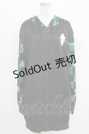 画像: NieR Clothing / 総柄ZIPパーカー F 黒 H-26-03-09-1045-PU-TO-AK-ZH