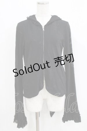 画像: h.naoto Blood / レースフリル燕尾ZIPパーカー  黒 H-26-03-09-1046-HN-TO-KB-ZH