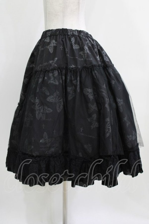 画像2: h.naoto Blood / チュールレイヤードプリントロングスカート  ブラック H-26-03-09-1001-HN-SK-KB-ZH (2)