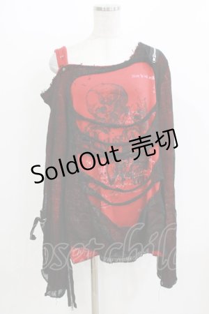 画像: h.ANARCHY / ダメージレイヤードニットソー  レッド×ブラック H-26-03-09-1052-HN-TO-KB-ZH