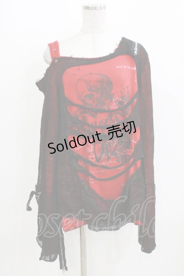 画像1: h.ANARCHY / ダメージレイヤードニットソー  レッド×ブラック H-26-03-09-1052-HN-TO-KB-ZH (1)