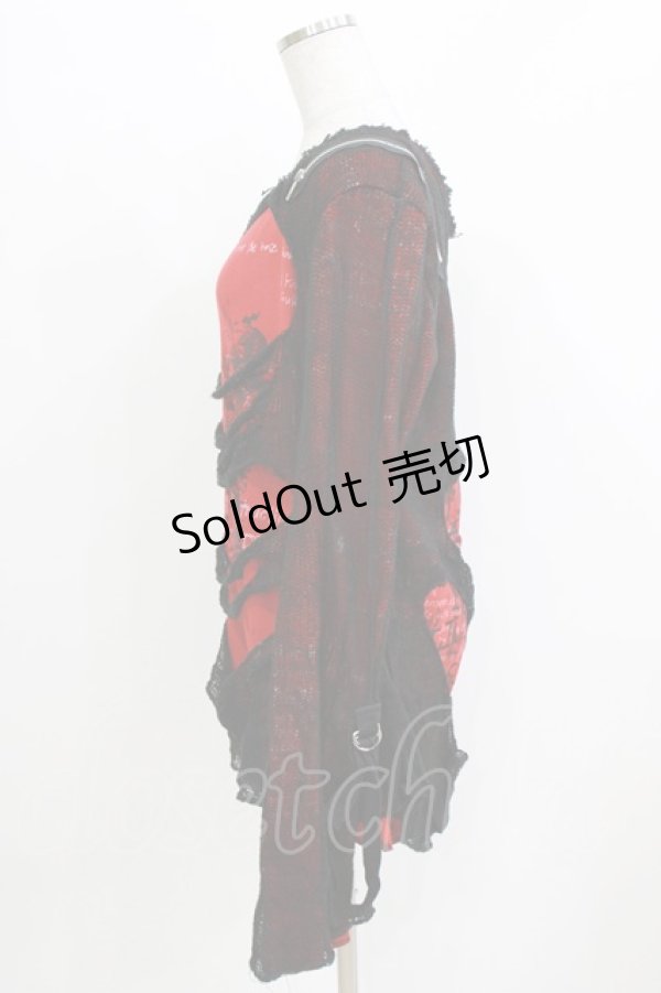 画像2: h.ANARCHY / ダメージレイヤードニットソー  レッド×ブラック H-26-03-09-1052-HN-TO-KB-ZH (2)