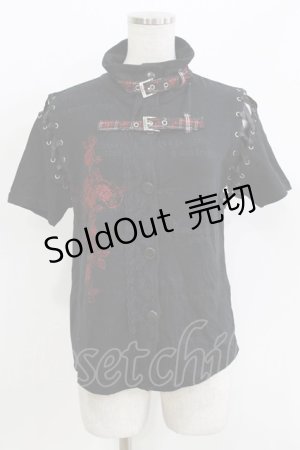 画像: H jelly / チェックベルト半袖カーディガン  黒×赤チェック H-26-03-09-1053-HN-TO-KB-ZH