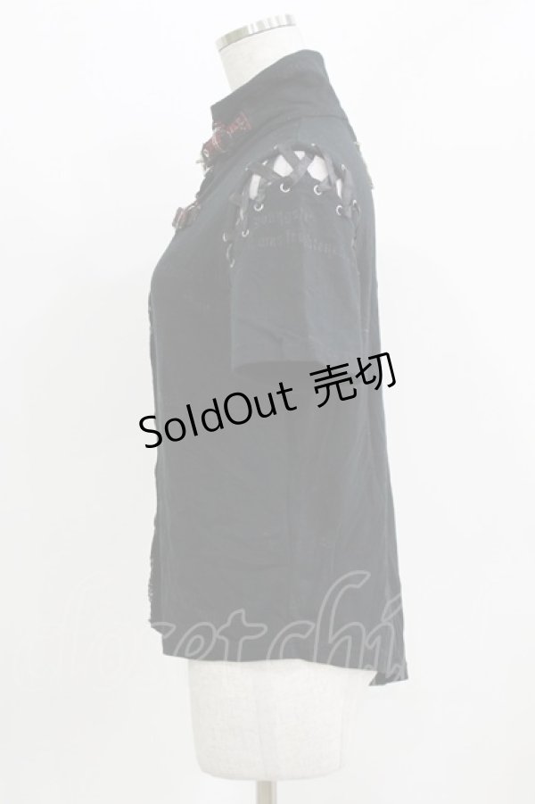 画像2: H jelly / チェックベルト半袖カーディガン  黒×赤チェック H-26-03-09-1053-HN-TO-KB-ZH (2)