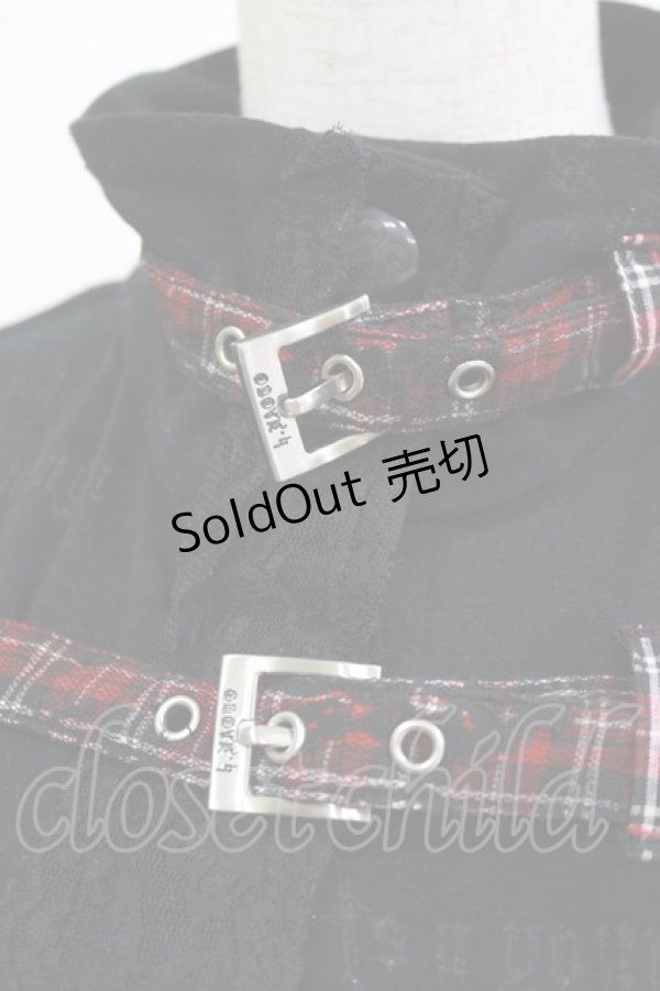 画像5: H jelly / チェックベルト半袖カーディガン  黒×赤チェック H-26-03-09-1053-HN-TO-KB-ZH (5)