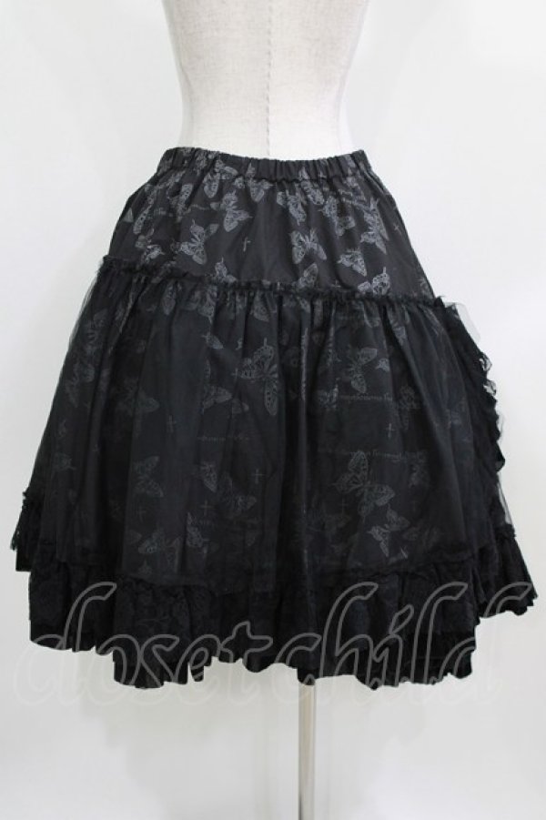 画像3: h.naoto Blood / チュールレイヤードプリントロングスカート  ブラック H-26-03-09-1001-HN-SK-KB-ZH (3)
