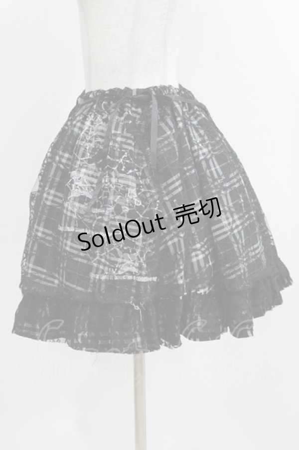 画像2: h.ANARCHY / オーバー付レース重ねチェックスカート  ブラック H-26-03-09-1009-HN-SK-KB-ZH (2)