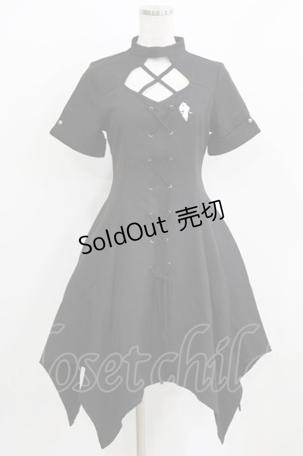 画像1: NieR Clothing / レースアップワンピース  黒 H-26-03-09-1011-PU-OP-AK-ZH (1)