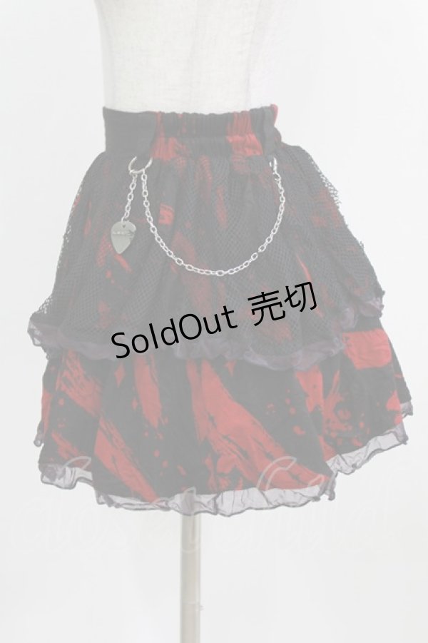 画像2: h.ANARCHY / チャーム付ダメージメッシュスカート  黒×赤 H-26-03-09-1013-HN-SK-KB-ZH (2)