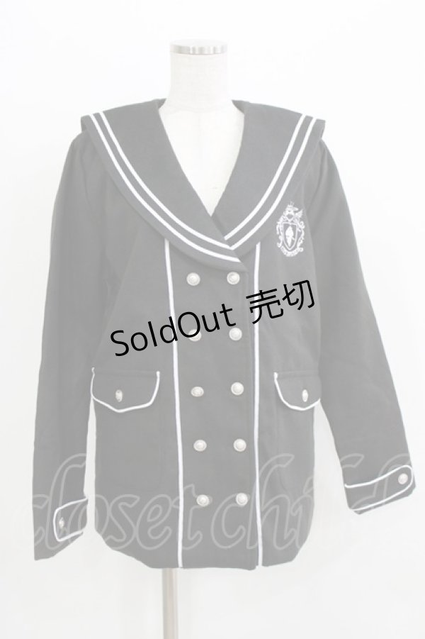 画像1: NieR Clothing / セーラー襟ボタンジャケット  黒 H-26-03-09-1024-PU-JA-AK-ZH (1)