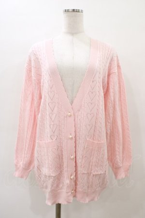 画像: Amavel / ハート透かし編みロングカーディガン Free ピンク H-26-03-09-068-CA-TO-NS-ZH