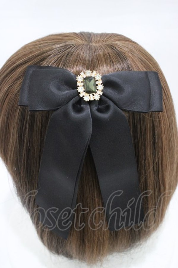 画像2: Maison de FLEUR / ビジューサテンリボンバレッタ  ブラック H-26-03-09-025-LO-AC-NS-ZH (2)