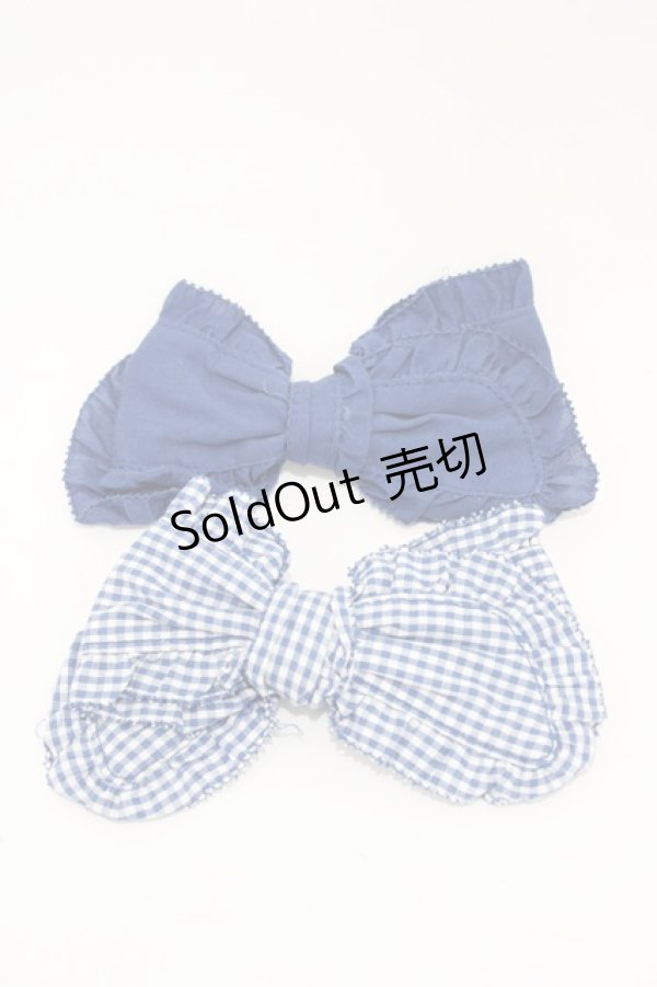 画像1: PINK HOUSE / ギンガムチェック&無地ローンリボンブローチセット  ブルー H-26-03-09-032-LO-ZA-NS-ZH (1)