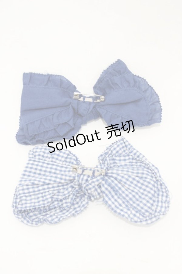 画像2: PINK HOUSE / ギンガムチェック&無地ローンリボンブローチセット  ブルー H-26-03-09-032-LO-ZA-NS-ZH (2)
