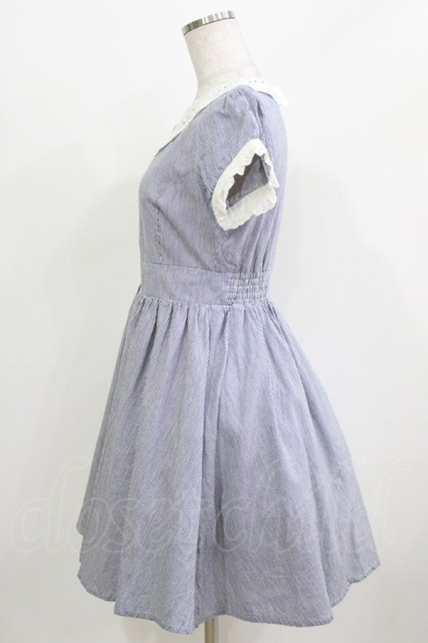 画像2: Ank Rouge / レース襟ストライプワンピース M ネイビー H-26-03-10-1029-CA-OP-NS-ZH (2)