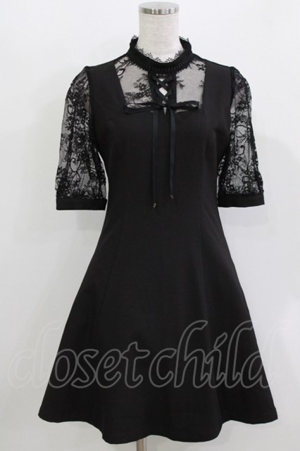 画像1: Rojita / FRONTレースアップハイネックワンピース Free ブラック H-26-03-10-1033-LO-OP-NS-ZH (1)