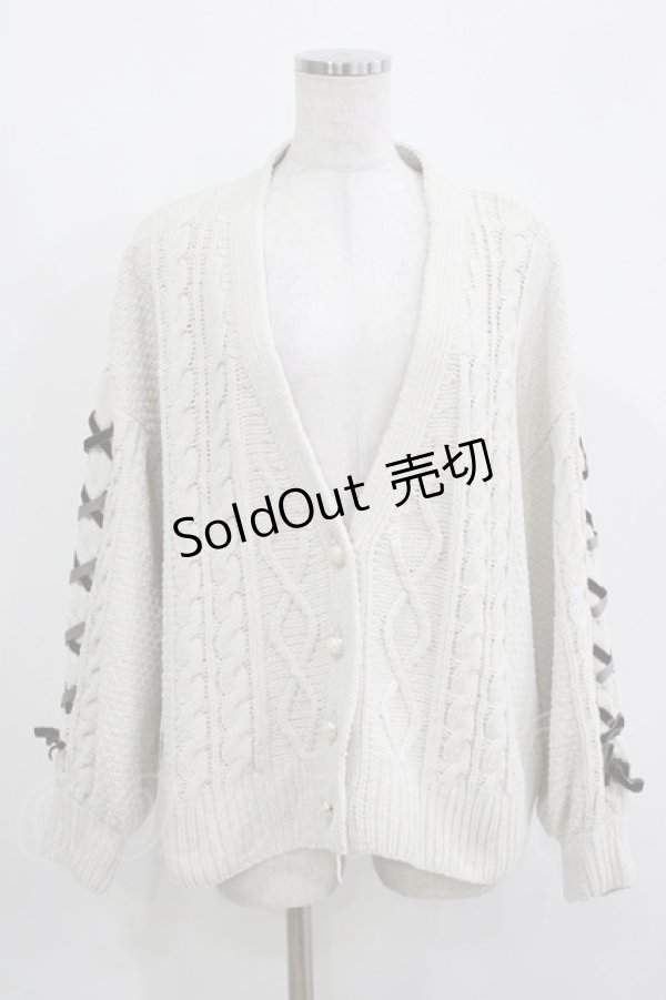画像1: axes femme / レースアップ袖ニットカーディガン M 生成り H-26-03-10-1050-AX-TO-NS-ZH (1)