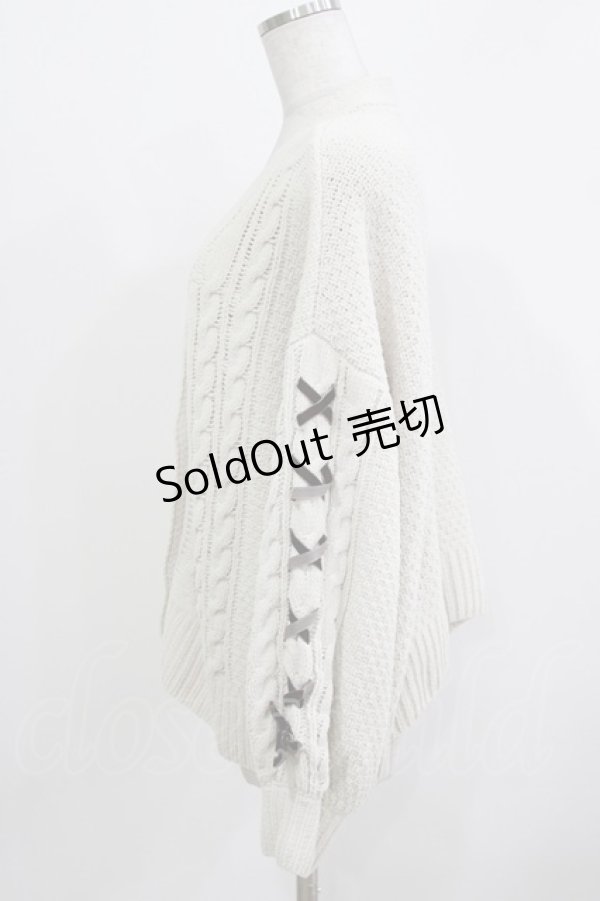 画像2: axes femme / レースアップ袖ニットカーディガン M 生成り H-26-03-10-1050-AX-TO-NS-ZH (2)