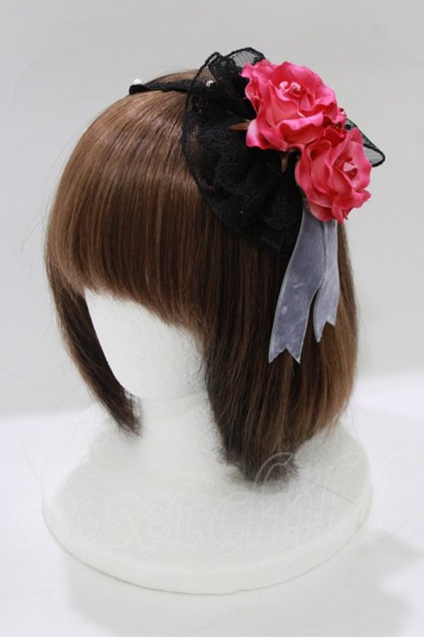 画像1: Angelic Pretty / True Roseカチューシャ  ブラック H-26-03-10-1077-AP-AC-NS-ZH (1)