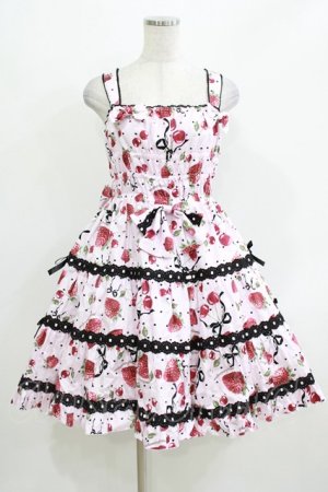 画像: metamorphose / Lady Fruit シャーリングティアードジャンパースカート サイズ1 ピンク H-26-03-10-1002-ME-OP-NS-ZH