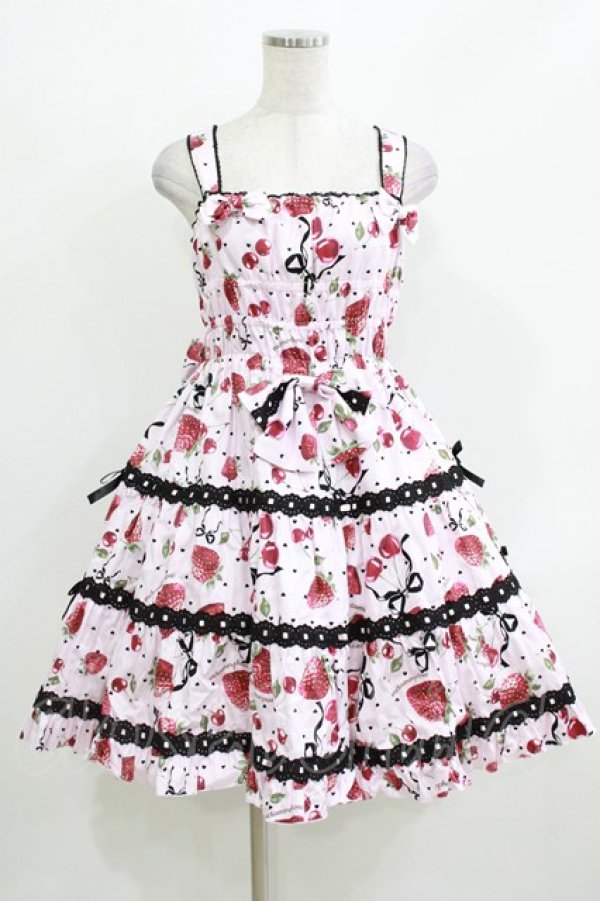 画像1: metamorphose / Lady Fruit シャーリングティアードジャンパースカート サイズ1 ピンク H-26-03-10-1002-ME-OP-NS-ZH (1)