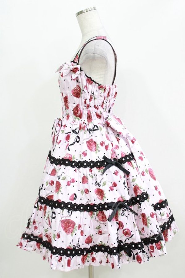 画像2: metamorphose / Lady Fruit シャーリングティアードジャンパースカート サイズ1 ピンク H-26-03-10-1002-ME-OP-NS-ZH (2)