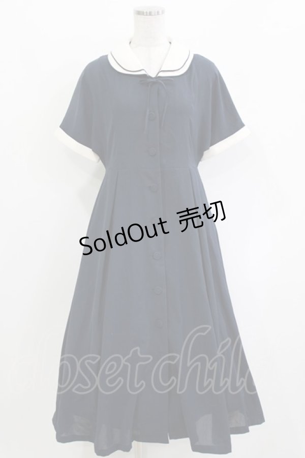 画像1: an another angelus / パイピング使いダブルクレリック衿ワンピース Free NAVY H-26-03-10-1019-CA-OP-NS-ZH (1)