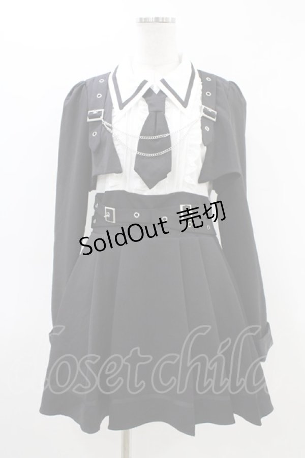 画像1: DearMyLove / ジャケット風チェーンネクタイベルトプリーツワンピース LL ブラック H-26-03-11-039-EL-OP-NS-ZH (1)