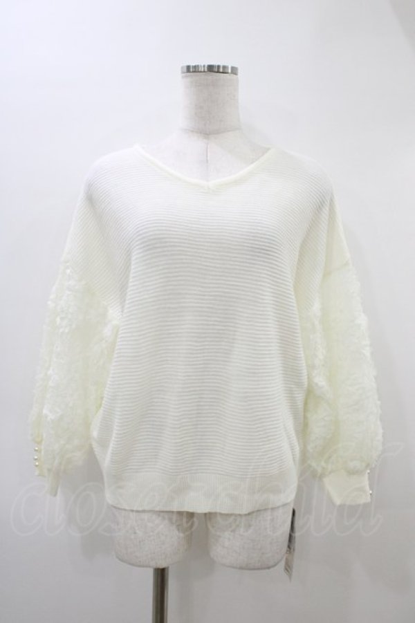 画像1: axes femme / 袖レースVネックニット M オフ H-26-03-11-045-AX-TO-NS-ZH (1)