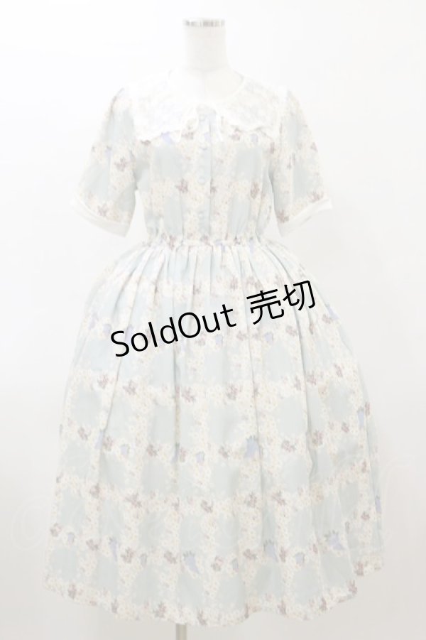 画像1: Fi.n.t / レース付け衿レトロフラワーチェック柄ワンピース Free SAX×WH H-26-03-11-1072-CA-OP-NS-ZH (1)