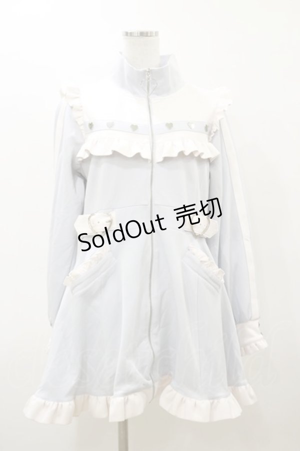 画像1: DearMyLove / フリルたっぷりメイドジャージワンピース 3L サックス H-26-03-11-1085-EL-OP-NS-ZH (1)