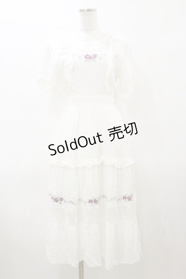 画像1: axes femme POETIQUE / フラワー刺繍ピナフォアワンピース M オフ H-26-03-11-1086-AX-OP-NS-ZH (1)