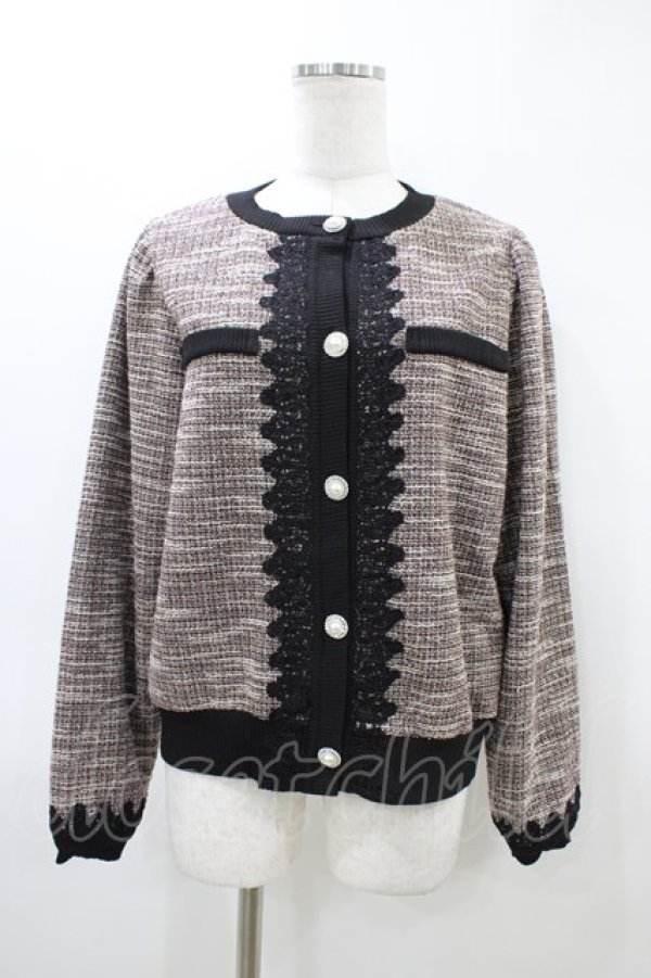 画像1: axes femme / ファンシーツイードカットカーディガン M ブラック H-26-03-11-054-AX-TO-NS-ZH (1)