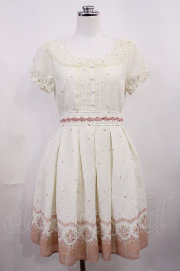画像1: LODISPOTTO / 襟プリーツ花柄ドットワンピース M オフ H-26-03-12-1009-LO-OP-NS-ZH (1)