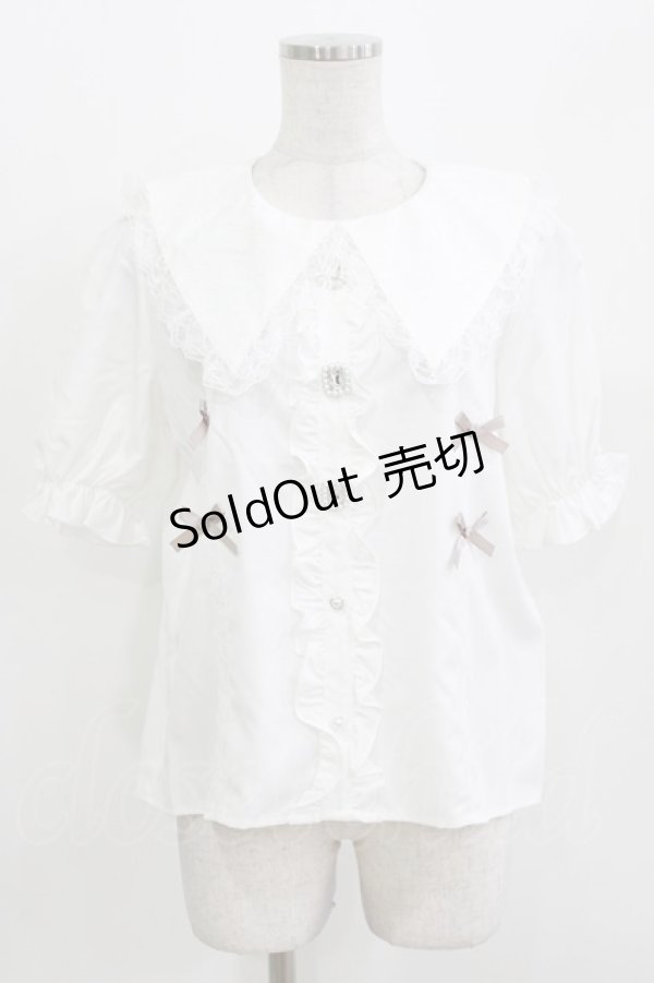 画像1: majoretty / 三角エリビジューブラウス LL 白 H-26-03-13-1037-GO-BL-NS-ZH (1)