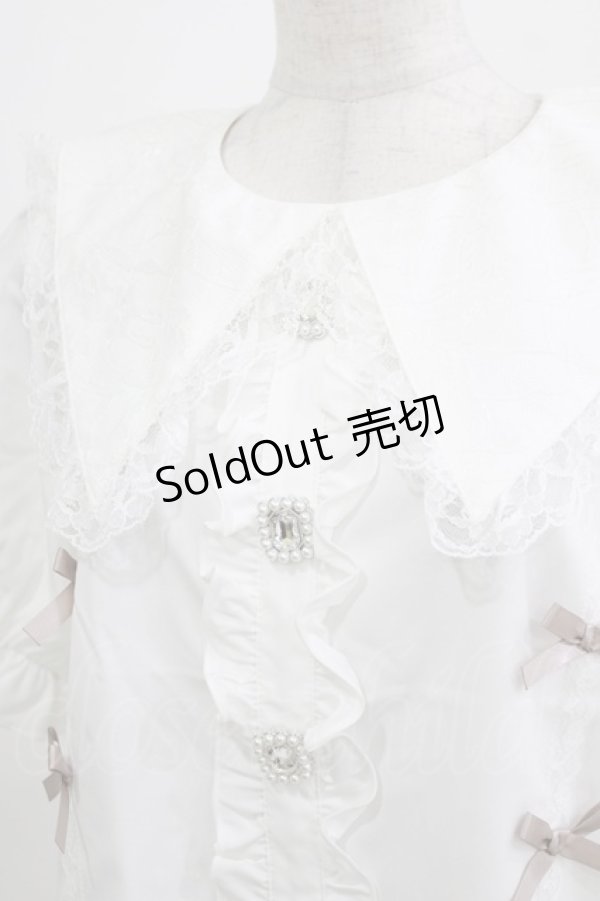 画像4: majoretty / 三角エリビジューブラウス LL 白 H-26-03-13-1037-GO-BL-NS-ZH (4)