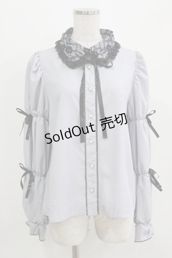 画像1: majoretty / レースカラーリボンブラウス L ブルー H-26-03-13-1038-GO-BL-NS-ZH (1)