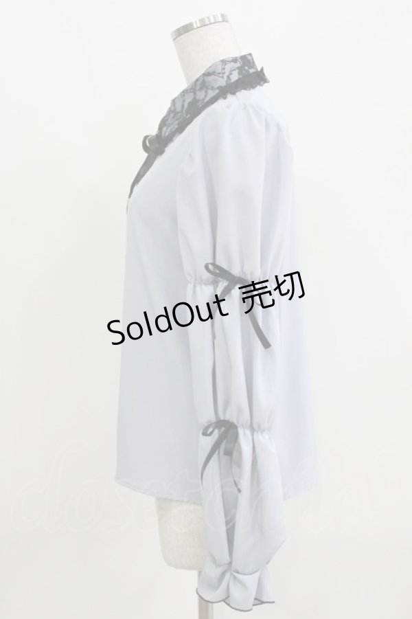 画像2: majoretty / レースカラーリボンブラウス L ブルー H-26-03-13-1038-GO-BL-NS-ZH (2)