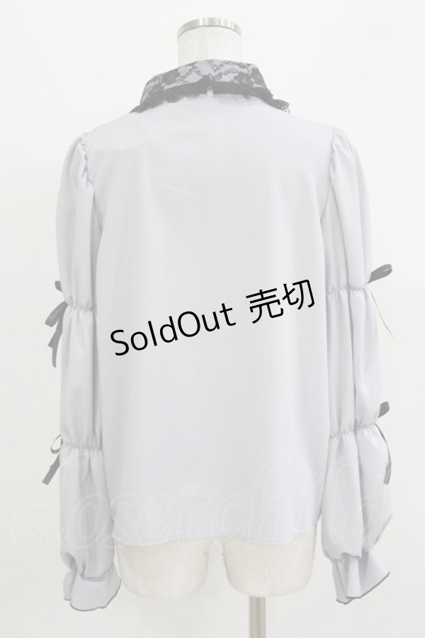 画像3: majoretty / レースカラーリボンブラウス L ブルー H-26-03-13-1038-GO-BL-NS-ZH (3)