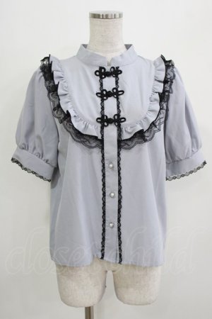 画像: majoretty / チャイナブラウス L ブルー H-26-03-13-1040-GO-BL-NS-ZH